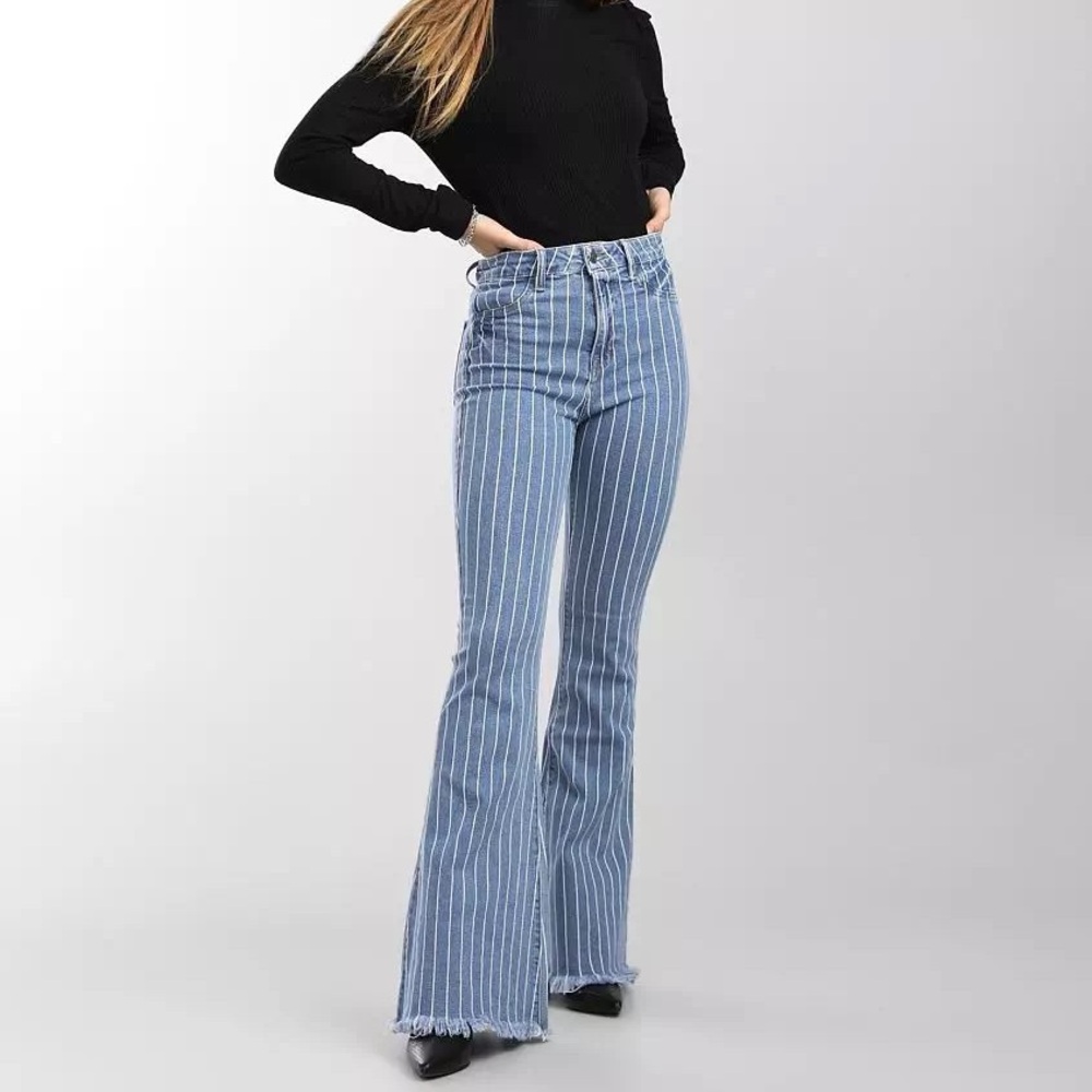 Cello Blue Striped Flare Jeans